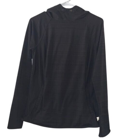 Fila Sport Black Hooded Long-Sleeve Womens Pullover Top M Polyester & Spandex Bl - Picture 1 of 6